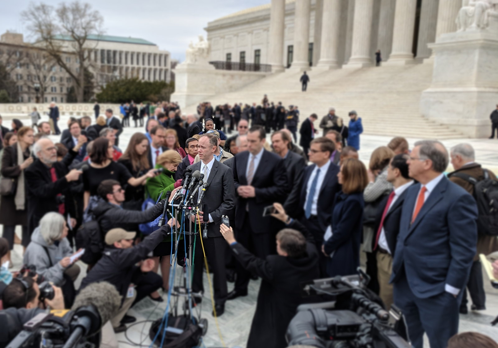 Bill Messenger speaking to reporters on the steps of the U.S. Supreme Court after arguing Janus v. AFSCME